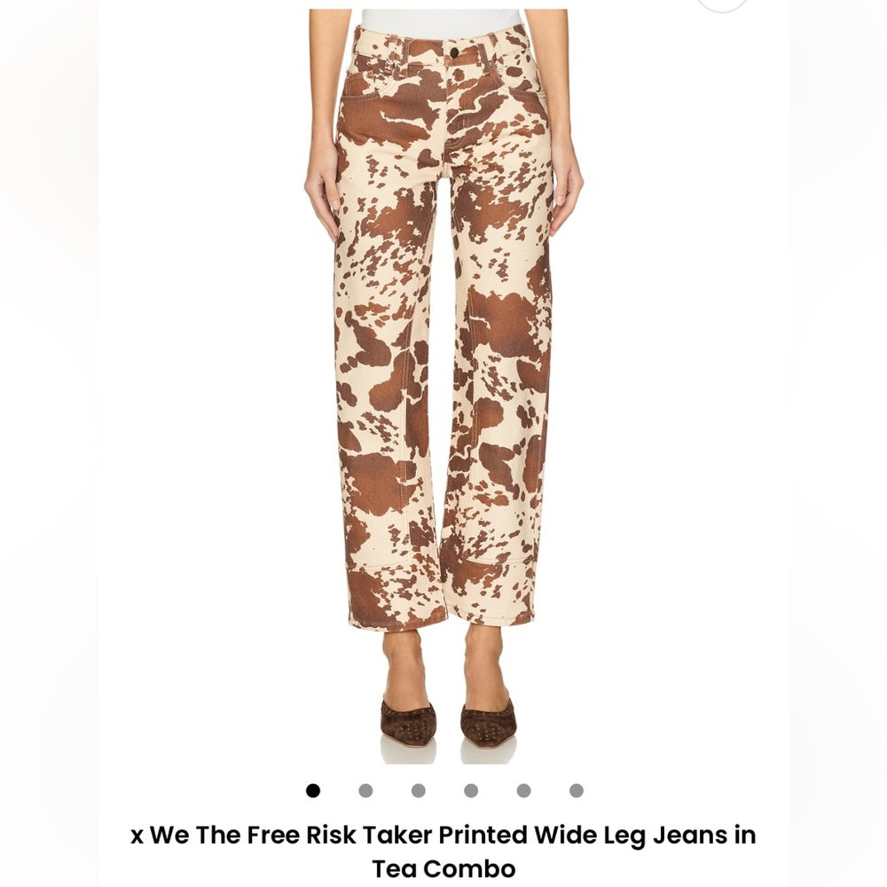 We The Free Risk Taker Printed Wide Leg Jeans - Brown and Cream
